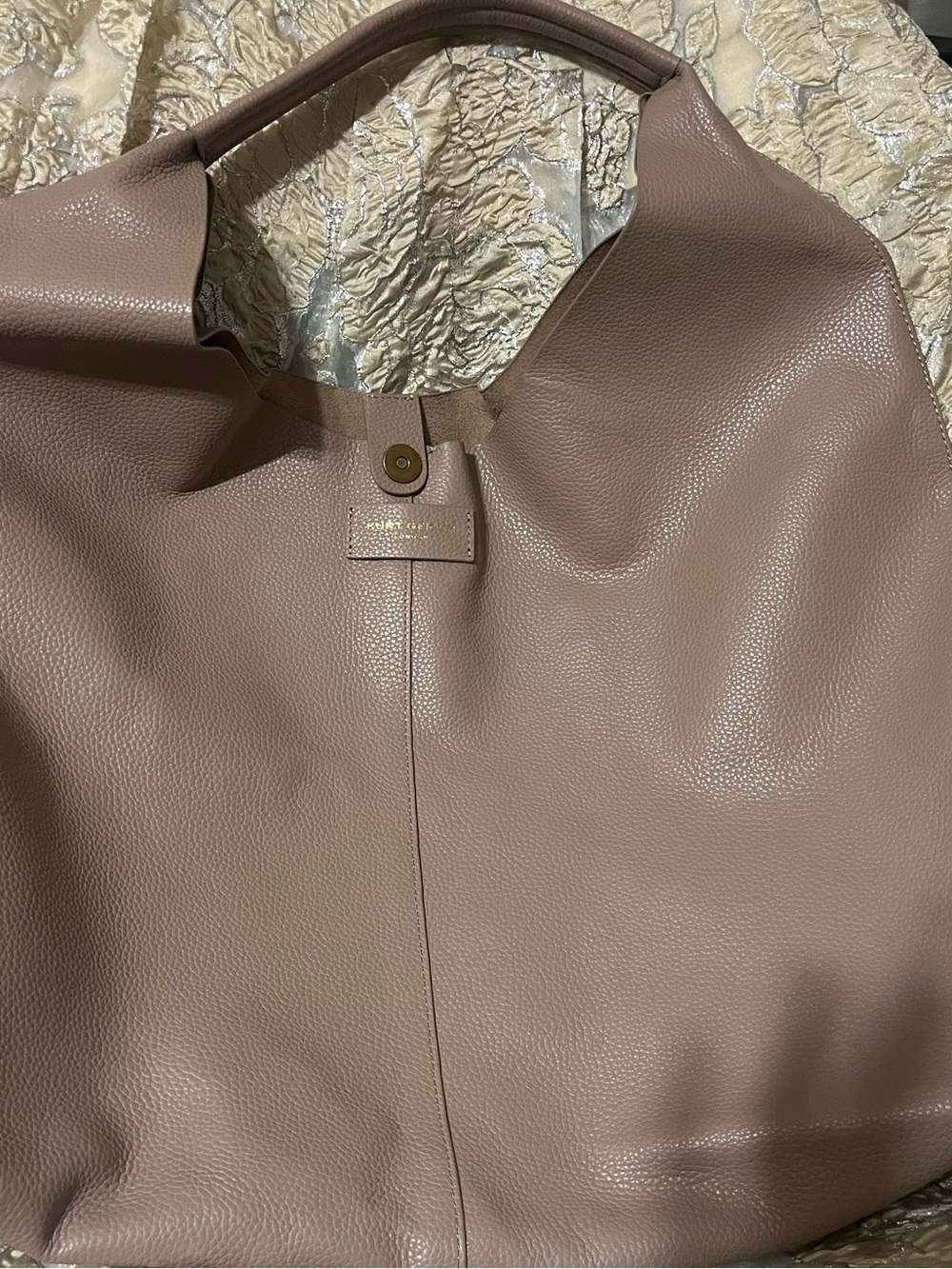 Kurt Geiger Taupe Pebbled Leather Tote with Gold Foil Logo - Picture 1 of 8